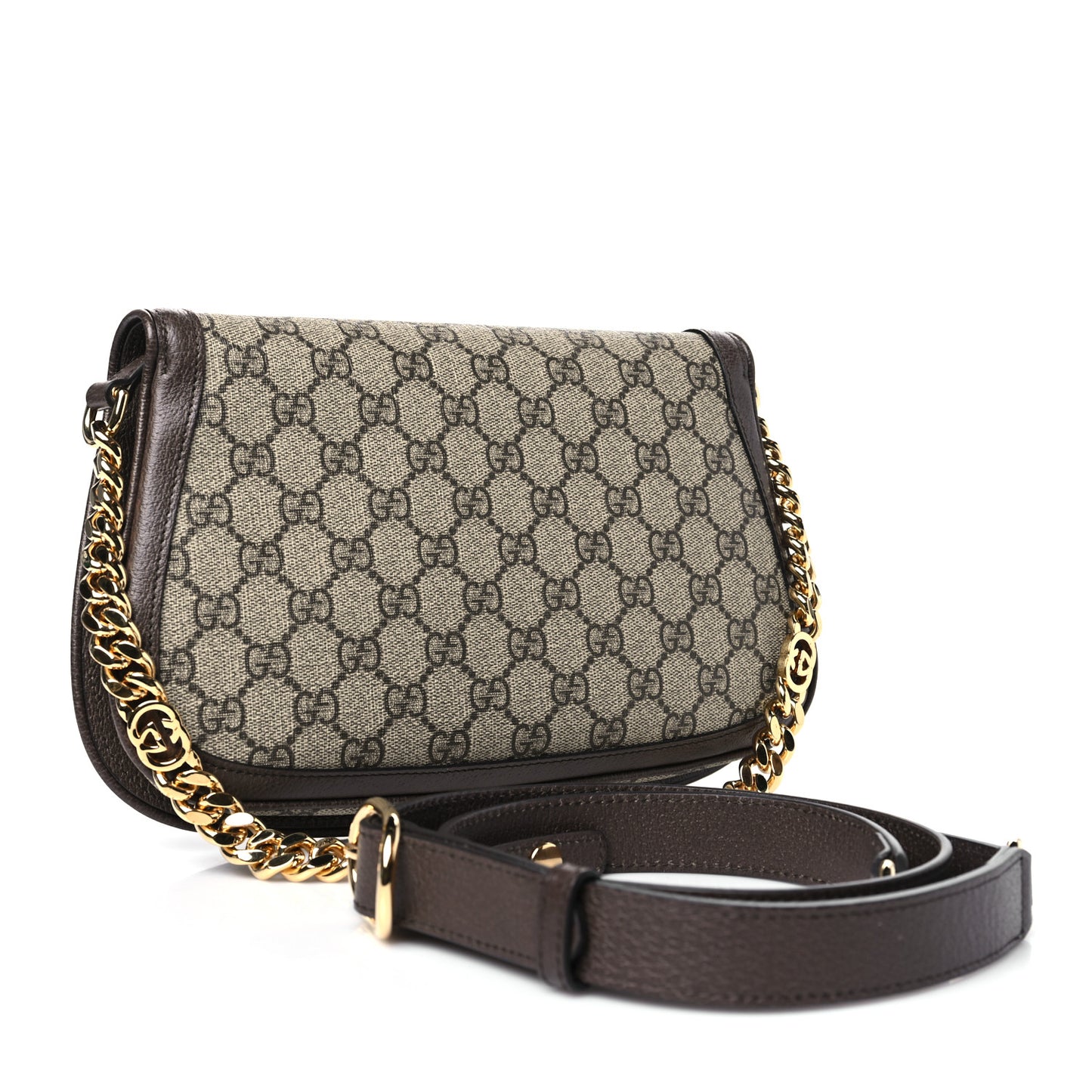 GG Supreme Monogram Textured Dollar Calfskin Blondie Chain Shoulder Flap Bag Beige Ebony New Acero