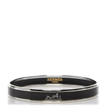 Hermes Enamel Printed Narrow Caleche Bracelet 65 Black 1 of 6