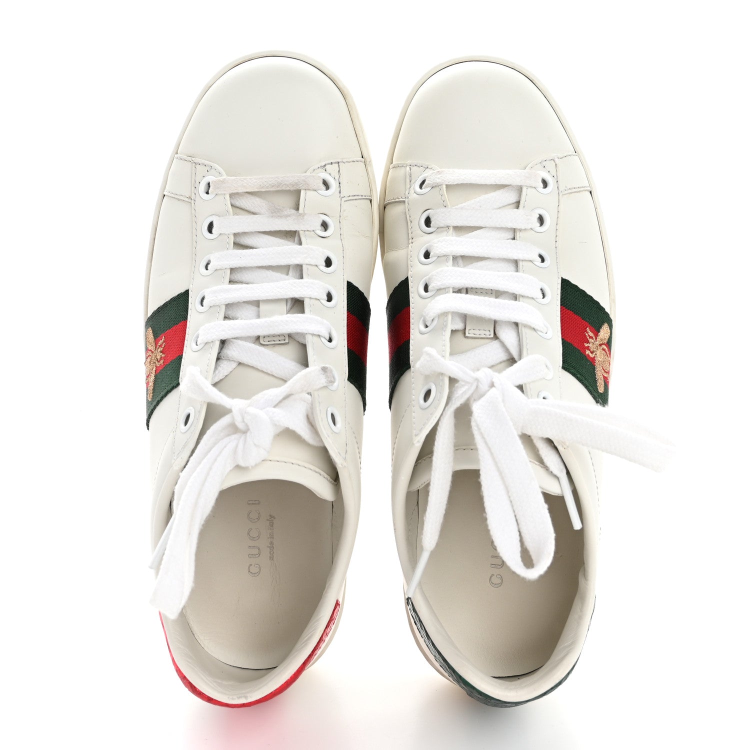 Gucci Calfskin Ayers Bee Embroidered Womens Ace Sneakers 36 White Green 2 of 10