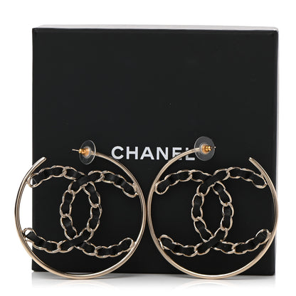 Chanel Lambskin CC Chain Hoop Earrings Black Gold 5 of 9