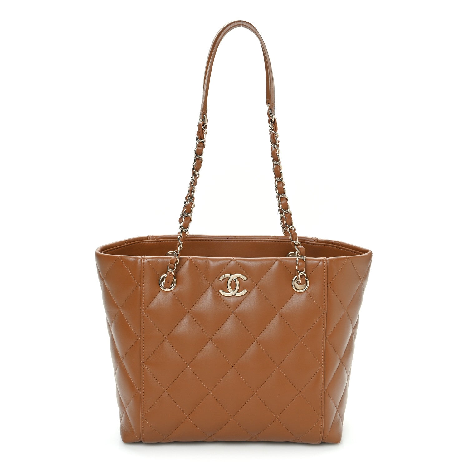 Chanel Calfskin Quilted Small Shopping Tote Dark Beige 1 of 14