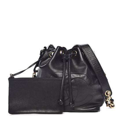 Chanel Lambskin CC Stitched Drawstring Bucket Bag Black 3 of 16