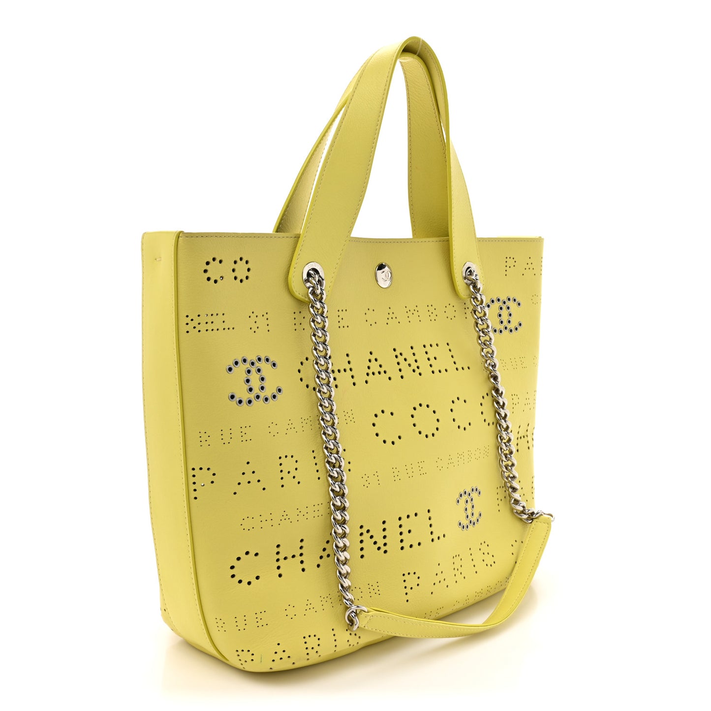 Calfskin Small Logo Eyelets Shopping Tote Yellow