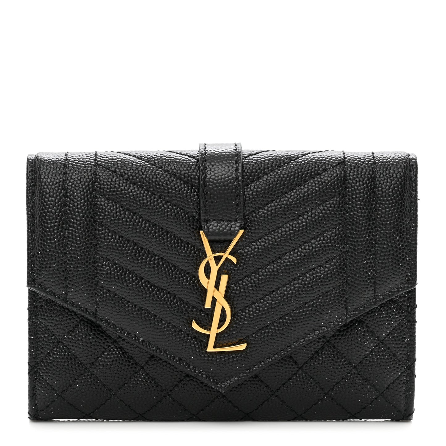 Grain De Poudre Textured Mixed Matelasse Triquilt Small Monogram Envelope Wallet Black