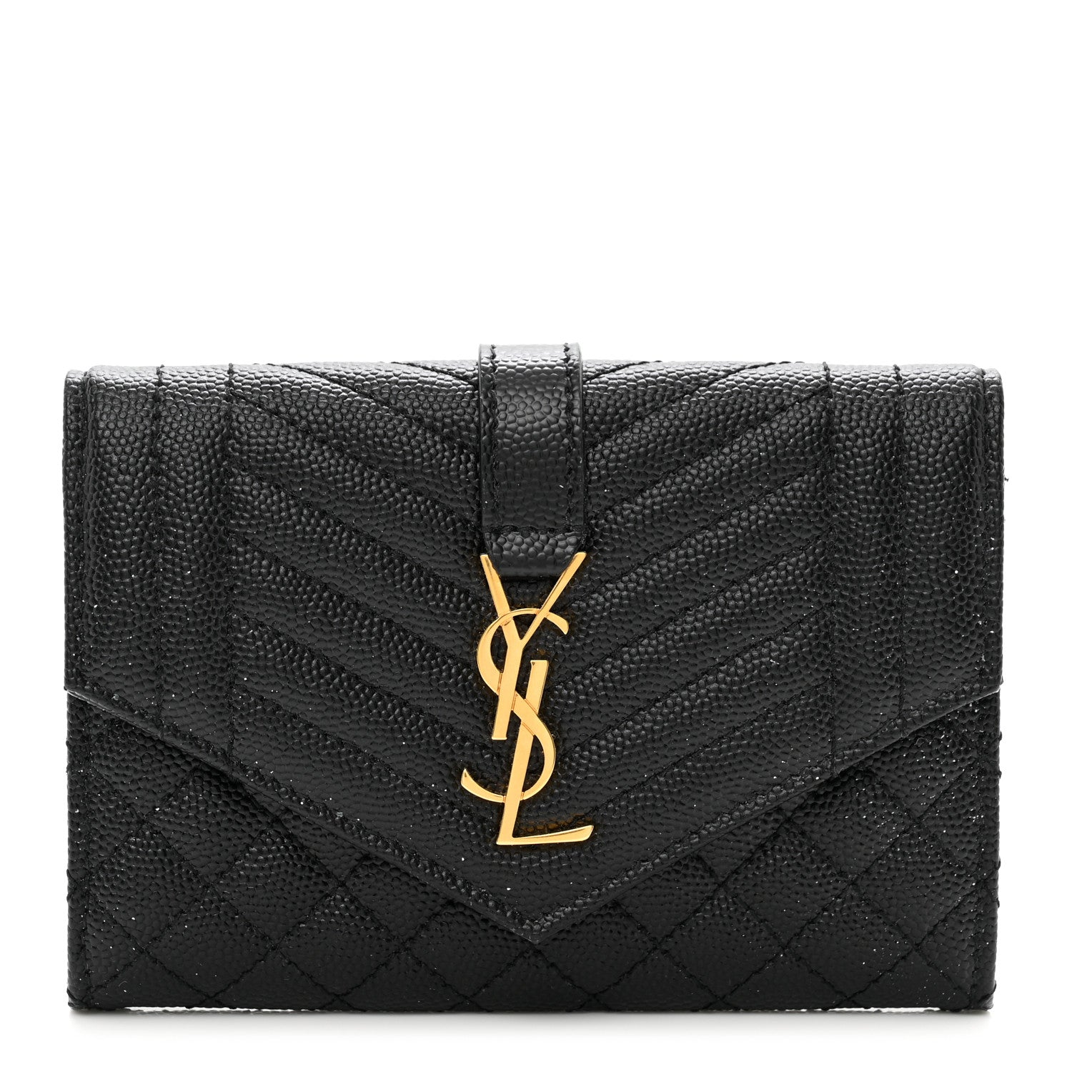 Saint Laurent Grain De Poudre Textured Mixed Matelasse Triquilt Small Monogram Envelope Wallet Black 1 of 7