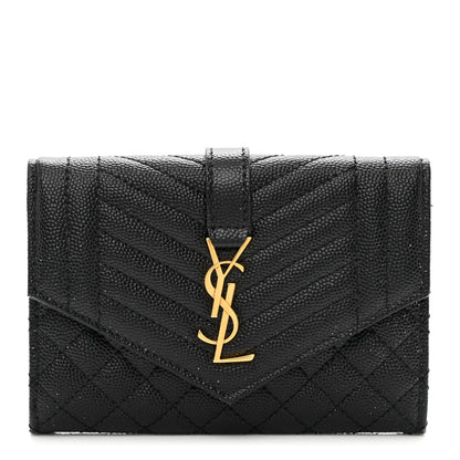 Saint Laurent Grain De Poudre Textured Mixed Matelasse Triquilt Small Monogram Envelope Wallet Black 1 of 7