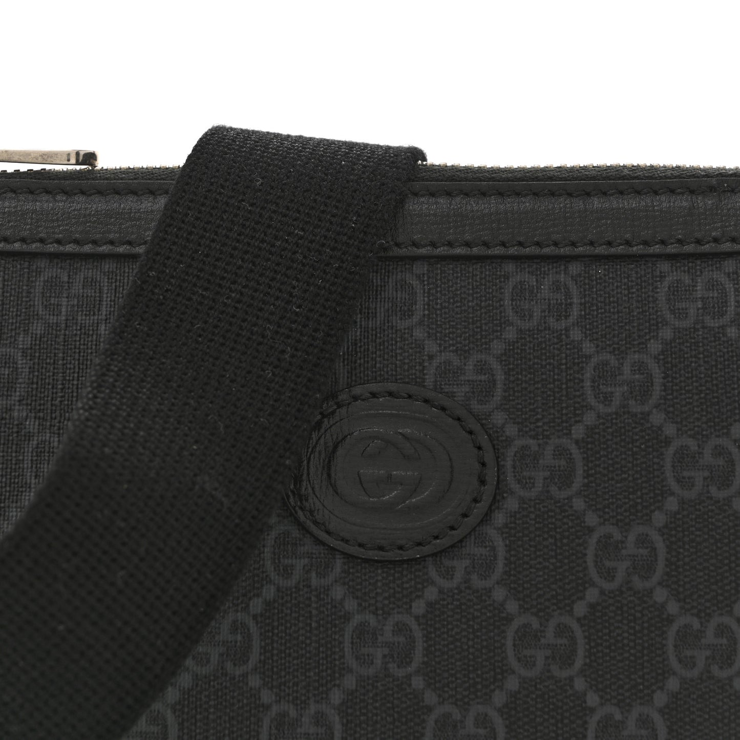 GG Supreme Monogram Azalea Calfskin Retro Interlocking G Wristlet Messenger Bag Black