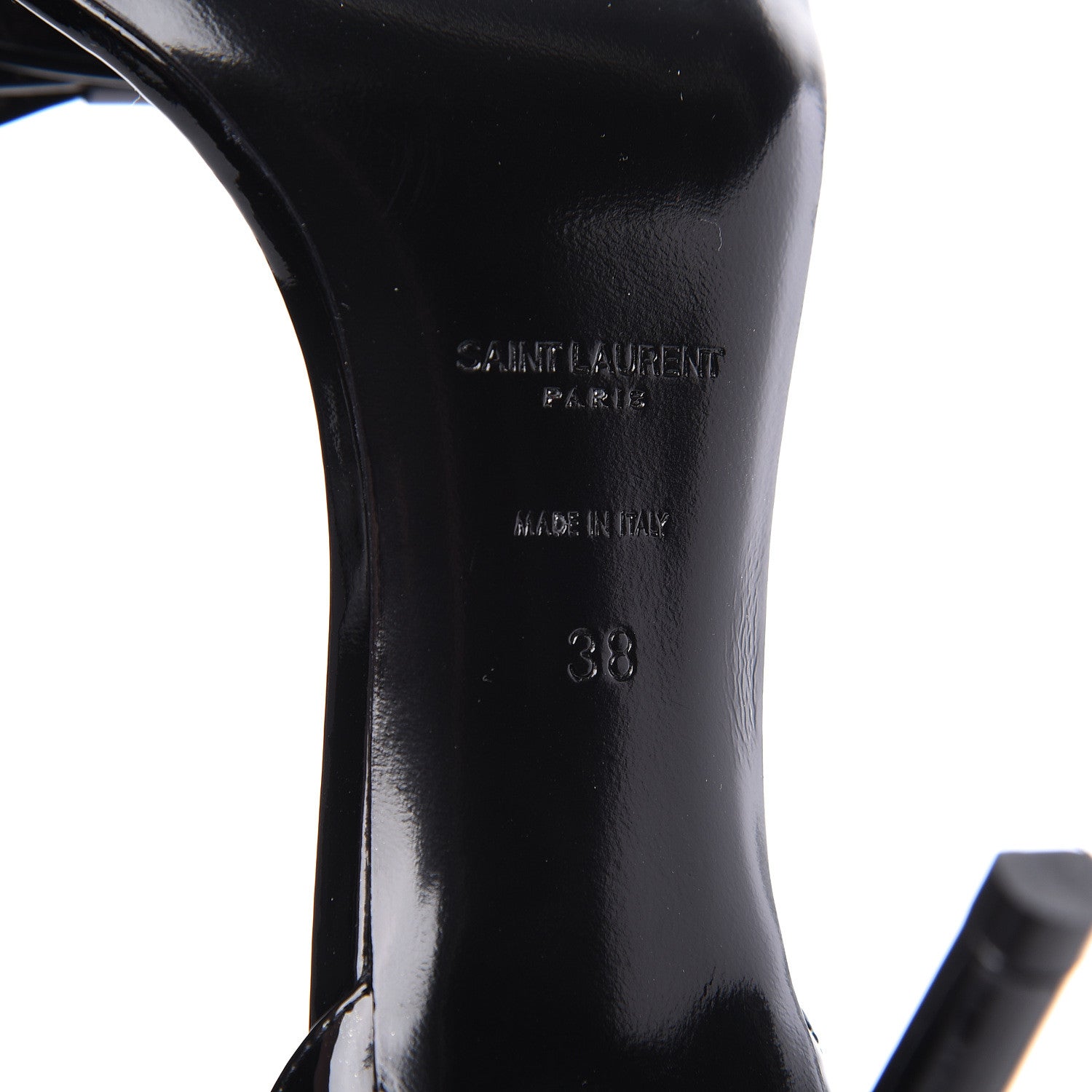 Saint Laurent Patent Calfskin Crystal Amber Bow 85 Ankle Strap Sandals 38 Black 7 of 9