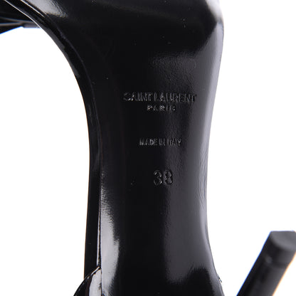 Saint Laurent Patent Calfskin Crystal Amber Bow 85 Ankle Strap Sandals 38 Black 7 of 9