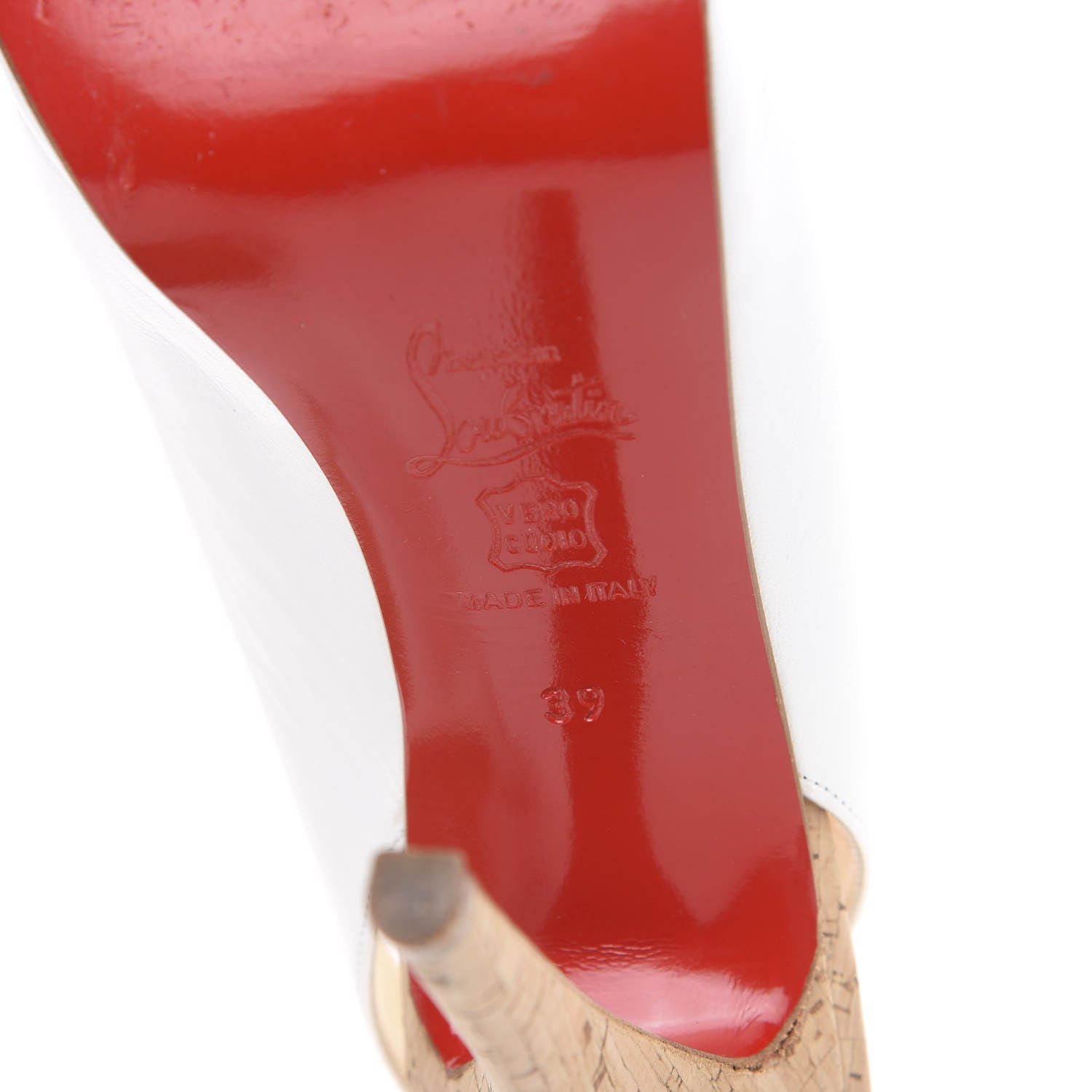 Christian Louboutin Nappa Cork Moyen Empire Platform Slingback Peep Toe Pumps 39 White Silver 8 of 9