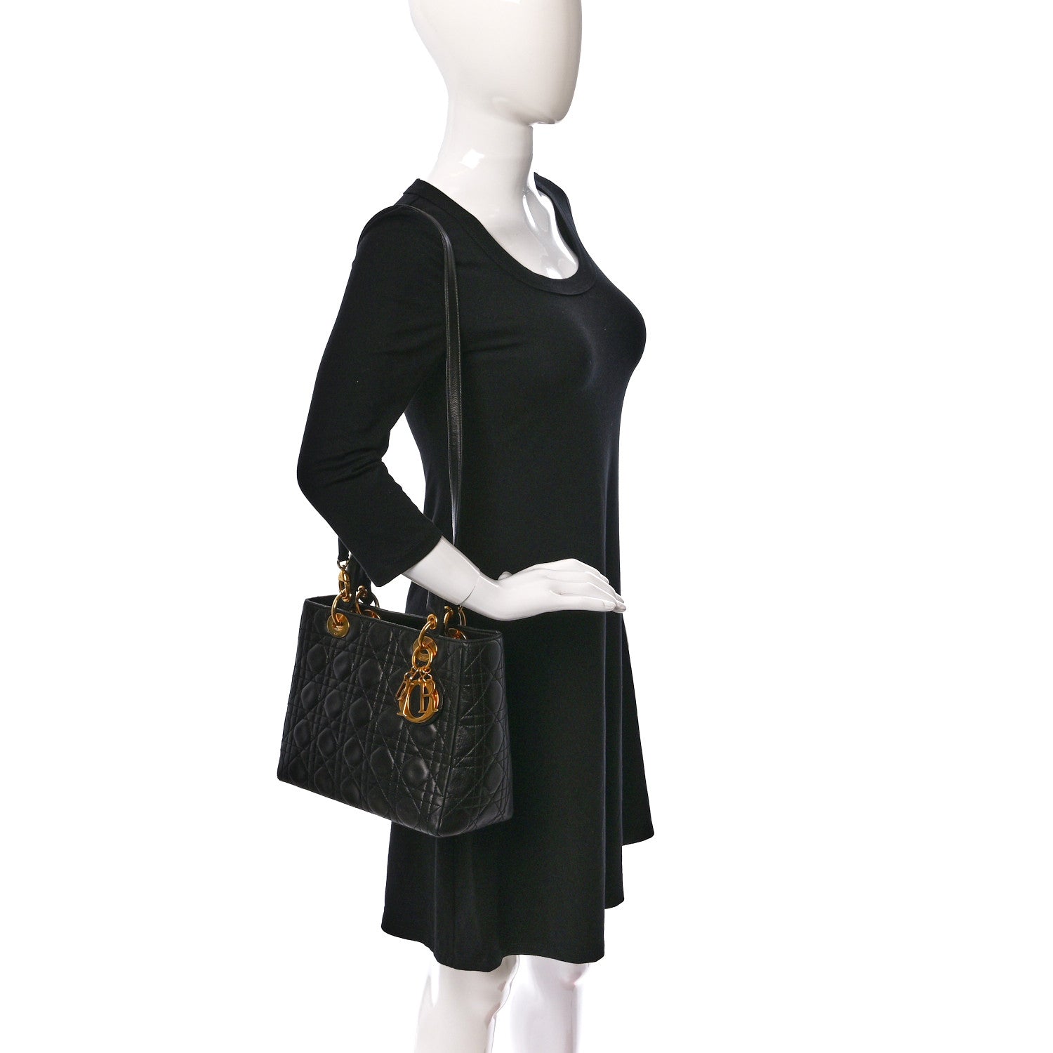 Christian Dior Lambskin Cannage Medium Lady Dior Black 2 of 13