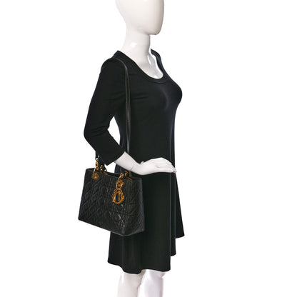 Christian Dior Lambskin Cannage Medium Lady Dior Black 2 of 13