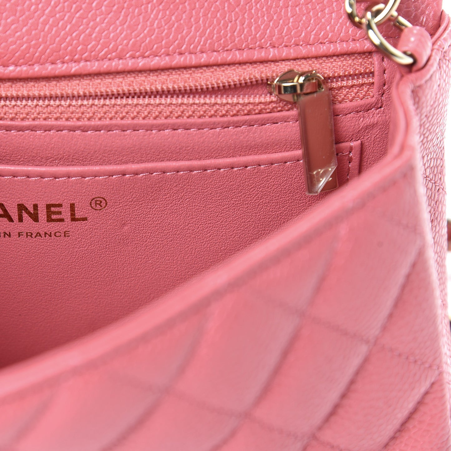 Iridescent Caviar Quilted Mini Rectangular Flap Dark Pink