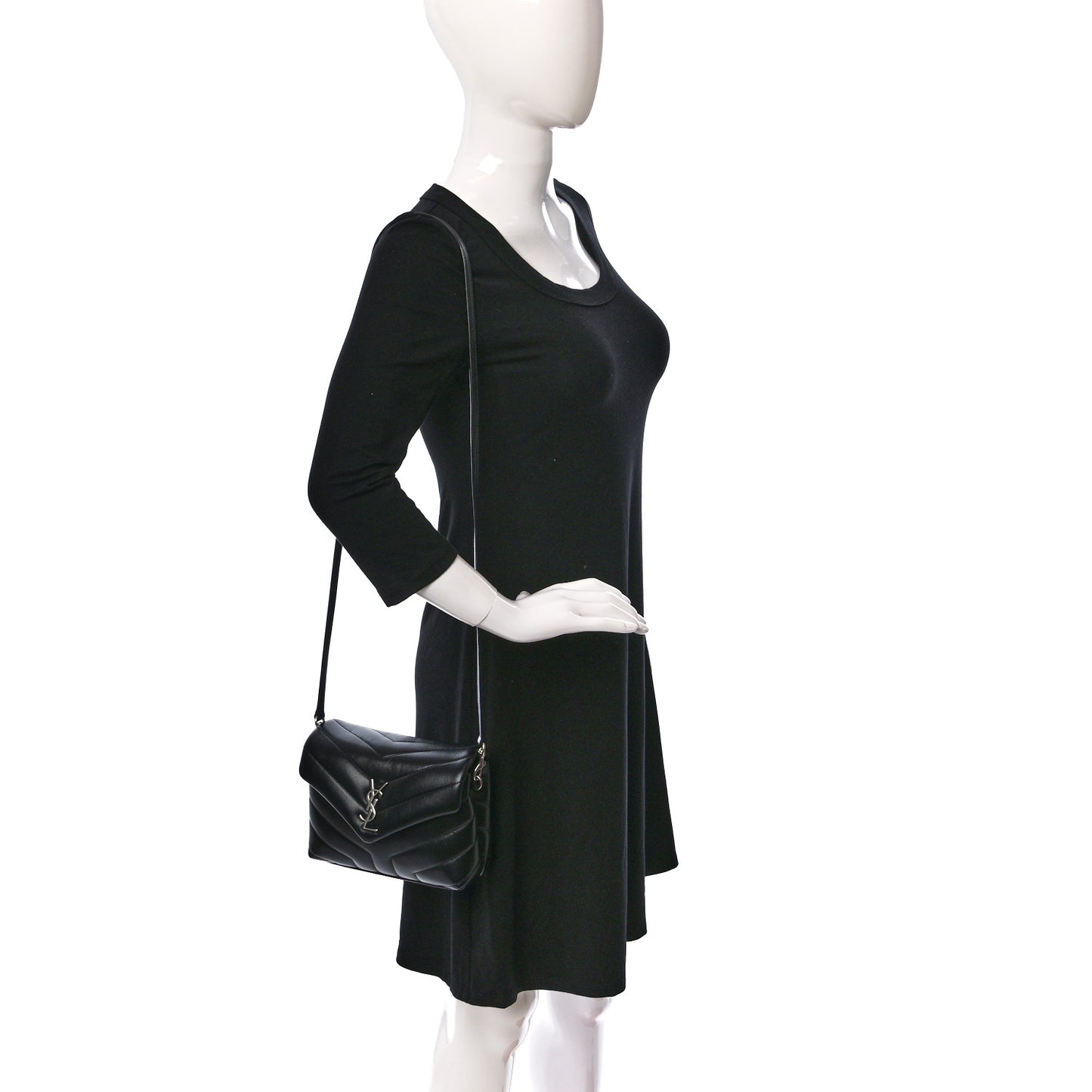 Calfskin Y Quilted Monogram Toy Loulou Crossbody Bag Black
