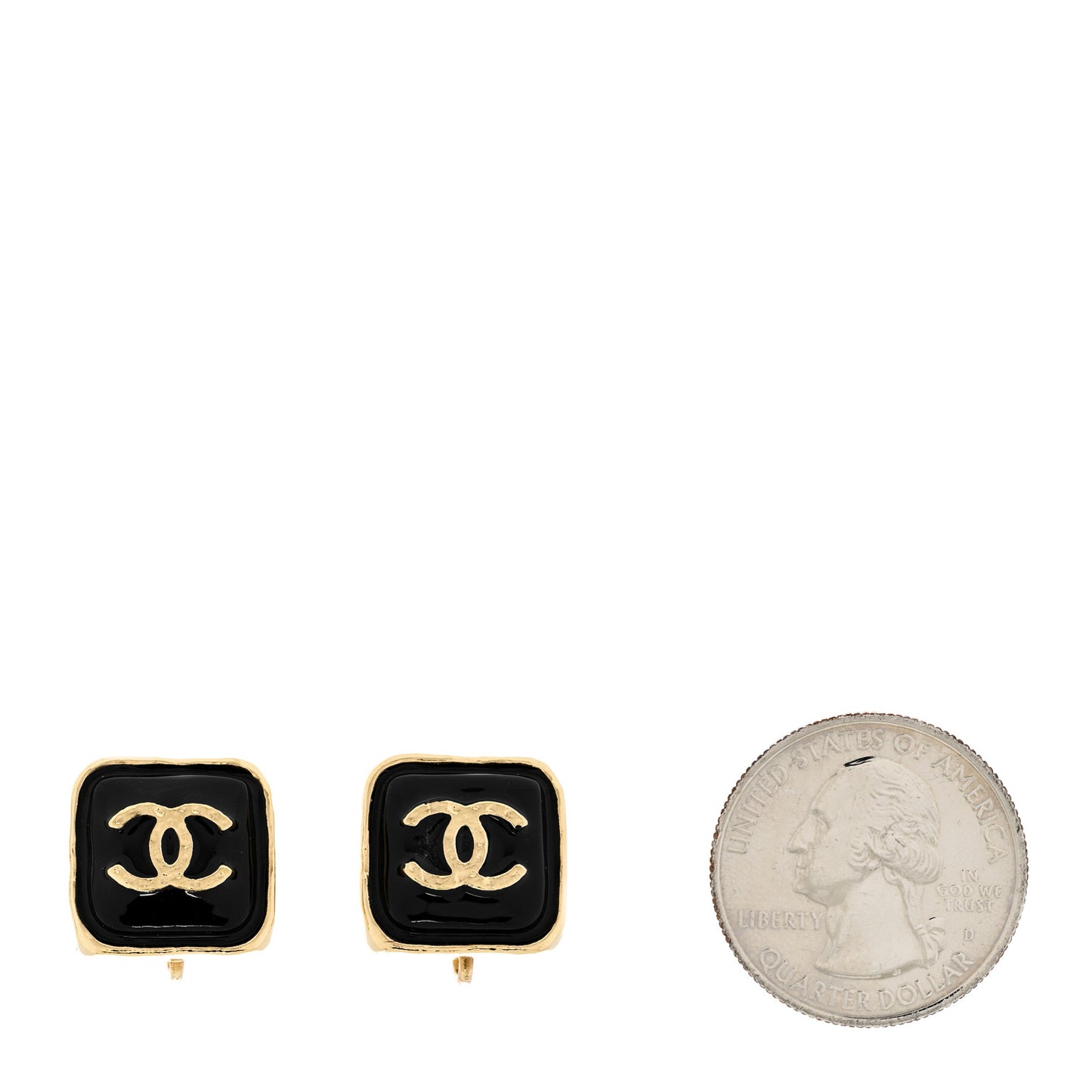Resin CC Square Clip On Earrings Gold Black