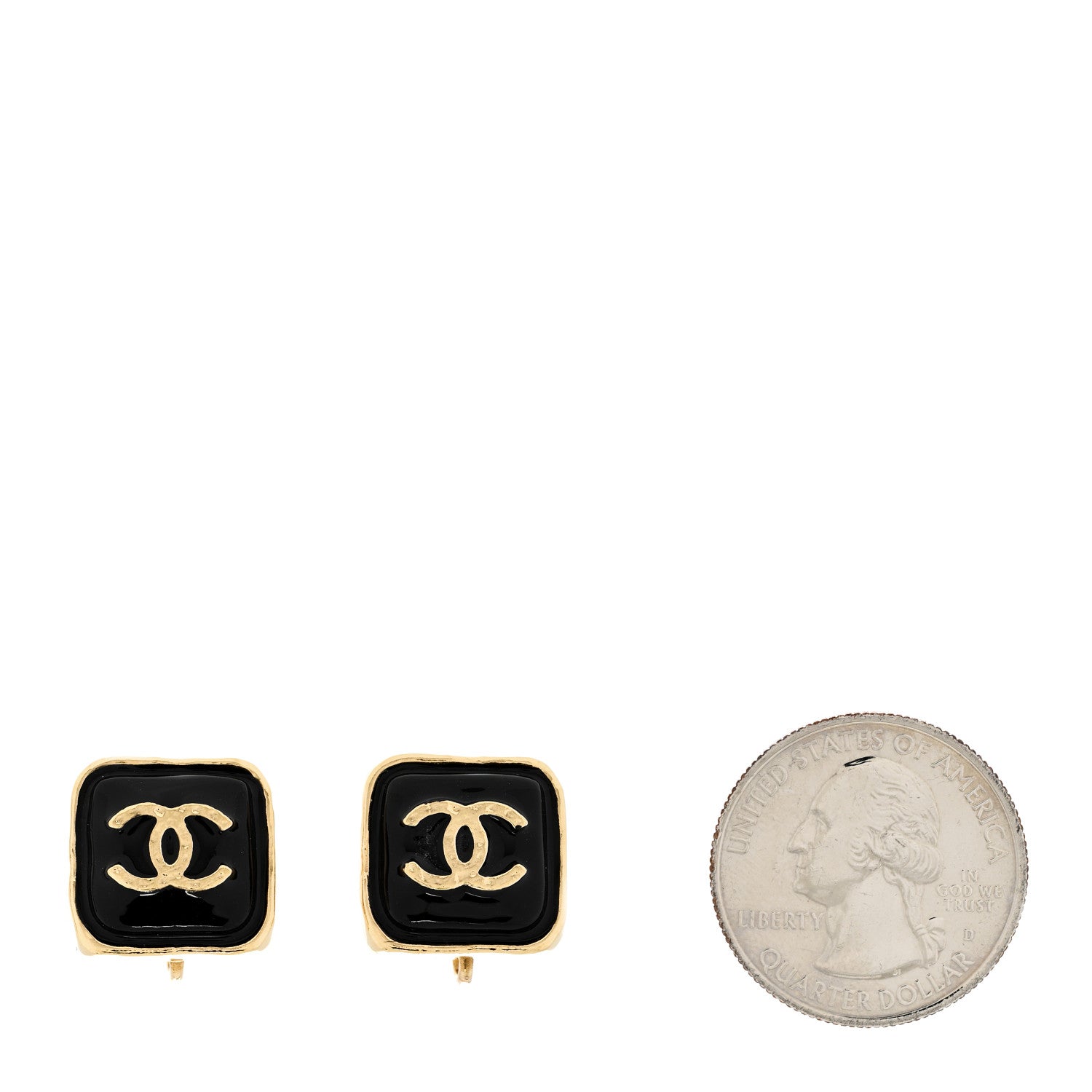 Chanel Resin CC Square Clip On Earrings Gold Black 2 of 4