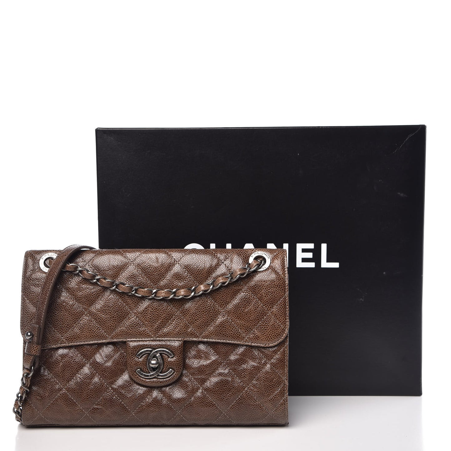 Crumpled Grained Calfskin Medium CC Crave Flap Brown