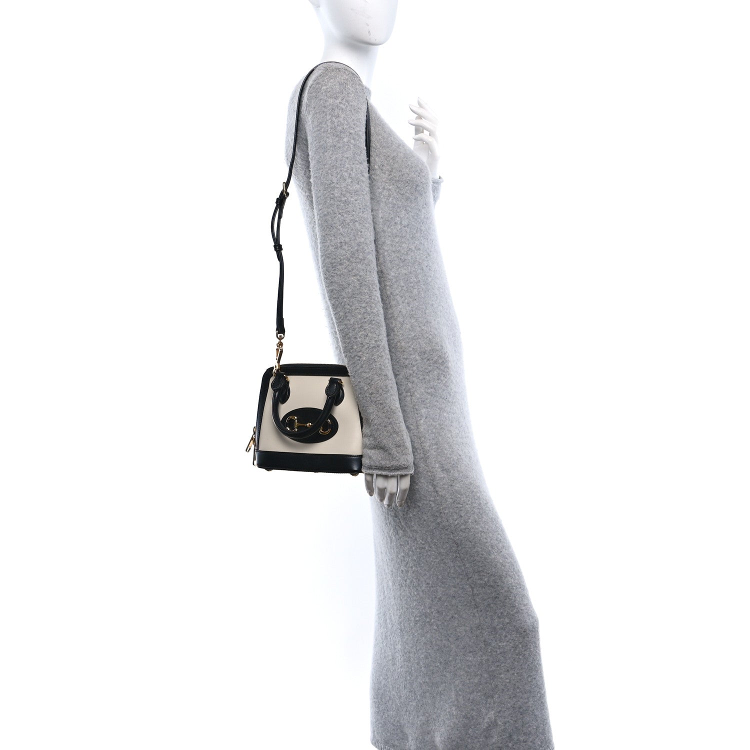 Gucci Boarded Plutone Calfskin Bi-Color Mini Horsebit 1955 Top Handle Bag Mystic White Black 2 of 10