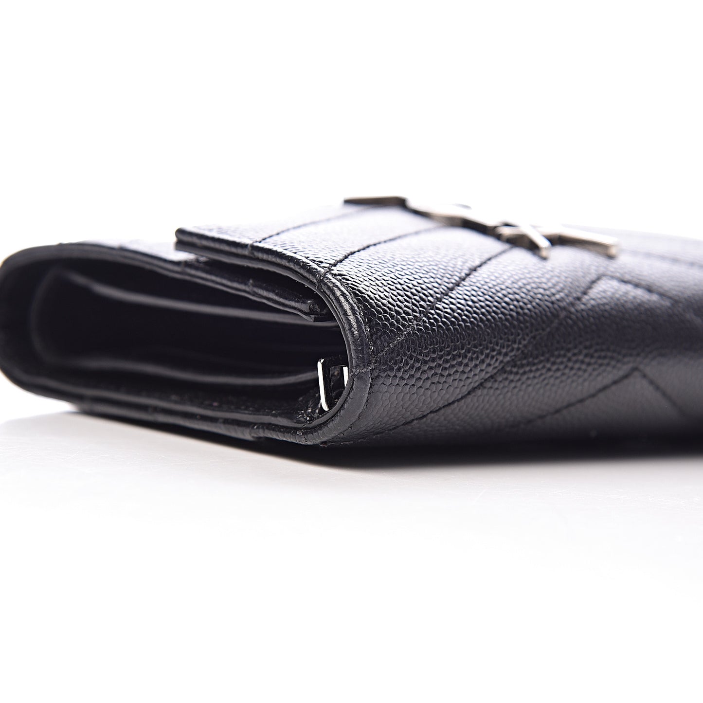 Grain De Poudre Matelasse Chevron Monogram Compact Tri Fold Wallet Black