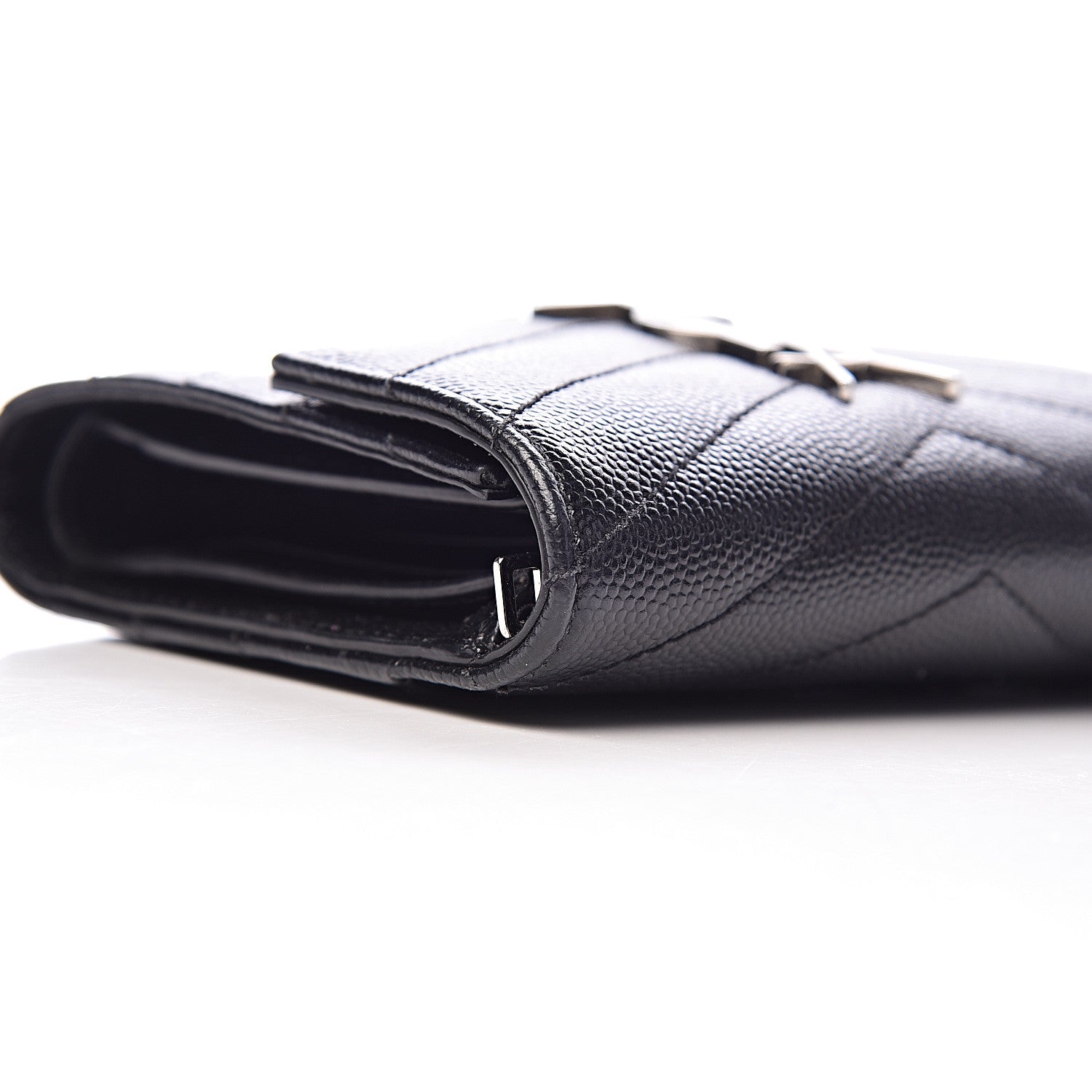 Saint Laurent Grain De Poudre Matelasse Chevron Monogram Compact Tri Fold Wallet Black 9 of 15
