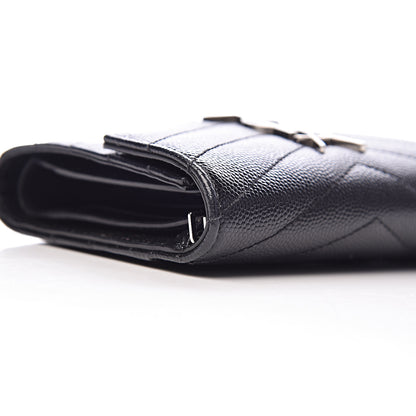 Saint Laurent Grain De Poudre Matelasse Chevron Monogram Compact Tri Fold Wallet Black 9 of 15