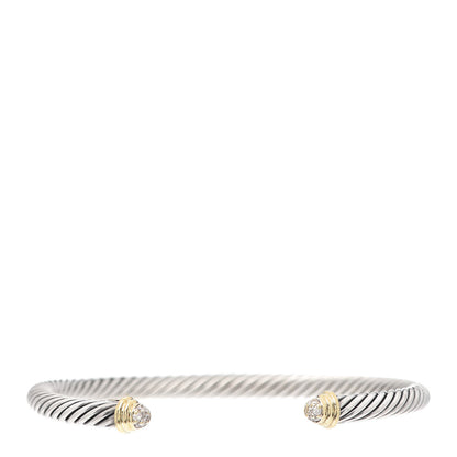 David Yurman Sterling Silver 18K Yellow Gold Diamond 4mm Cable Kids Bracelet 1 of 4