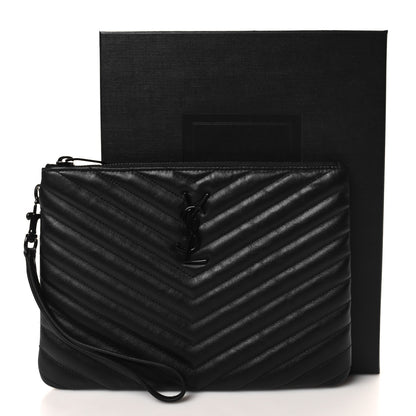 Saint Laurent Lambskin Matelasse Chevron Monogram Monochrome A5 Wristlet Black 11 of 11
