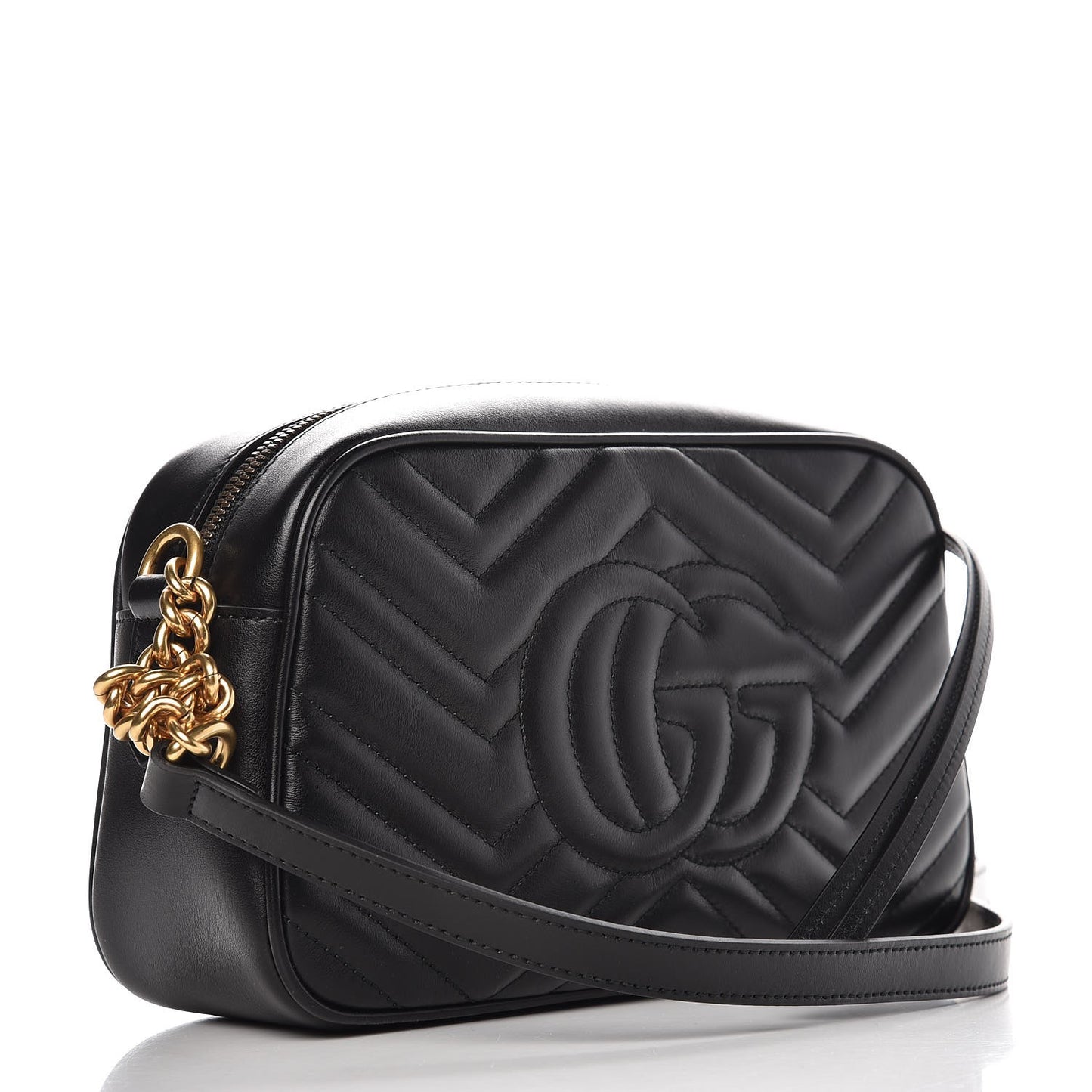 Calfskin Matelasse Small GG Marmont Chain Shoulder Bag Black