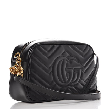 Gucci Calfskin Matelasse Small GG Marmont Chain Shoulder Bag Black 3 of 7