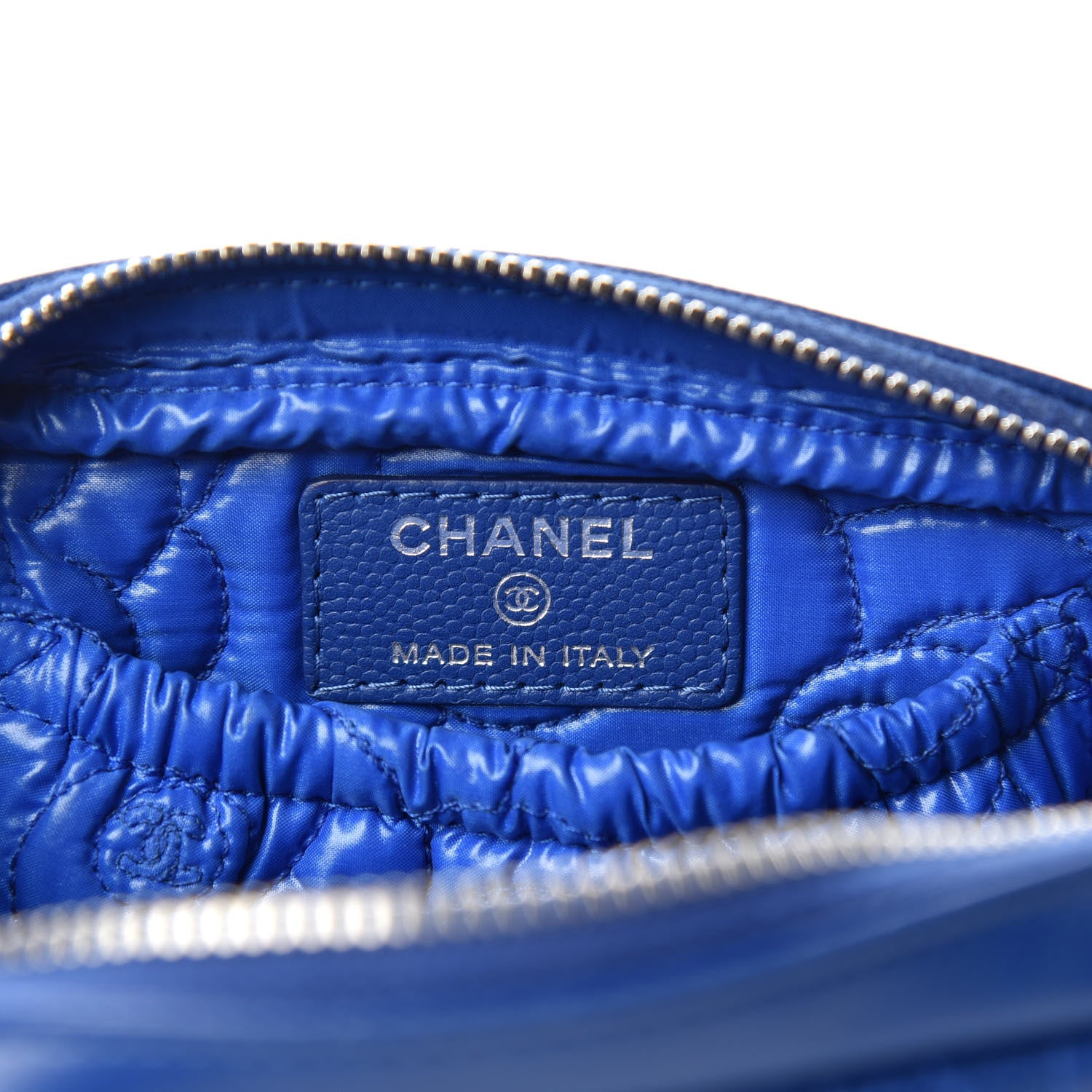 Chanel Caviar Camellia Embossed Small Cosmetic Case Blue 6 of 7