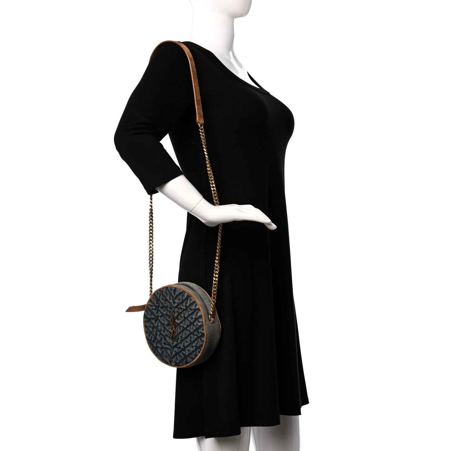 Denim Quilted Monogram Round Crossbody Bag Rodeo Blue