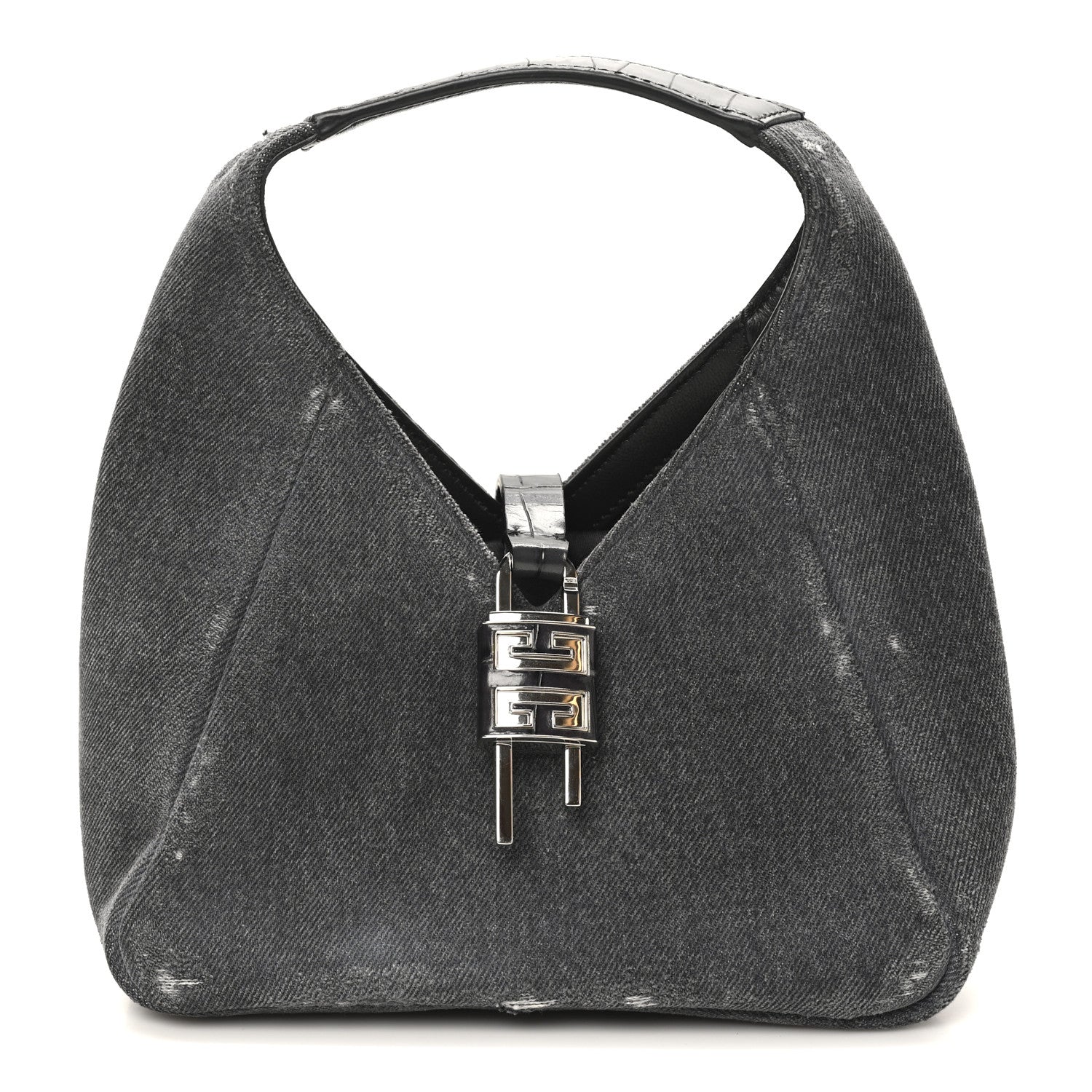 Givenchy Washed Denim Calfskin Crocodile Embossed Mini G-Lock Hobo Black 7 of 9