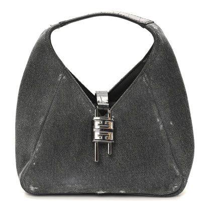 Givenchy Washed Denim Calfskin Crocodile Embossed Mini G-Lock Hobo Black 7 of 9