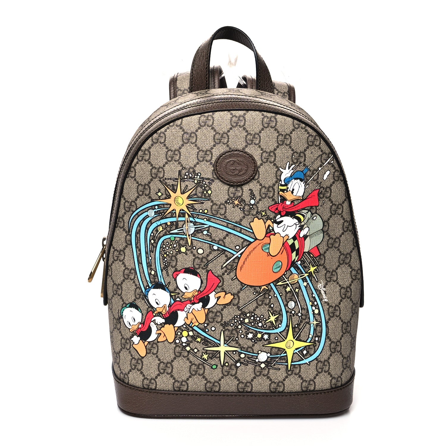 Gucci X DISNEY GG Supreme Monogram Donald Duck Small Interlocking G Dome Backpack Beige Multicolor New Acero 1 of 11