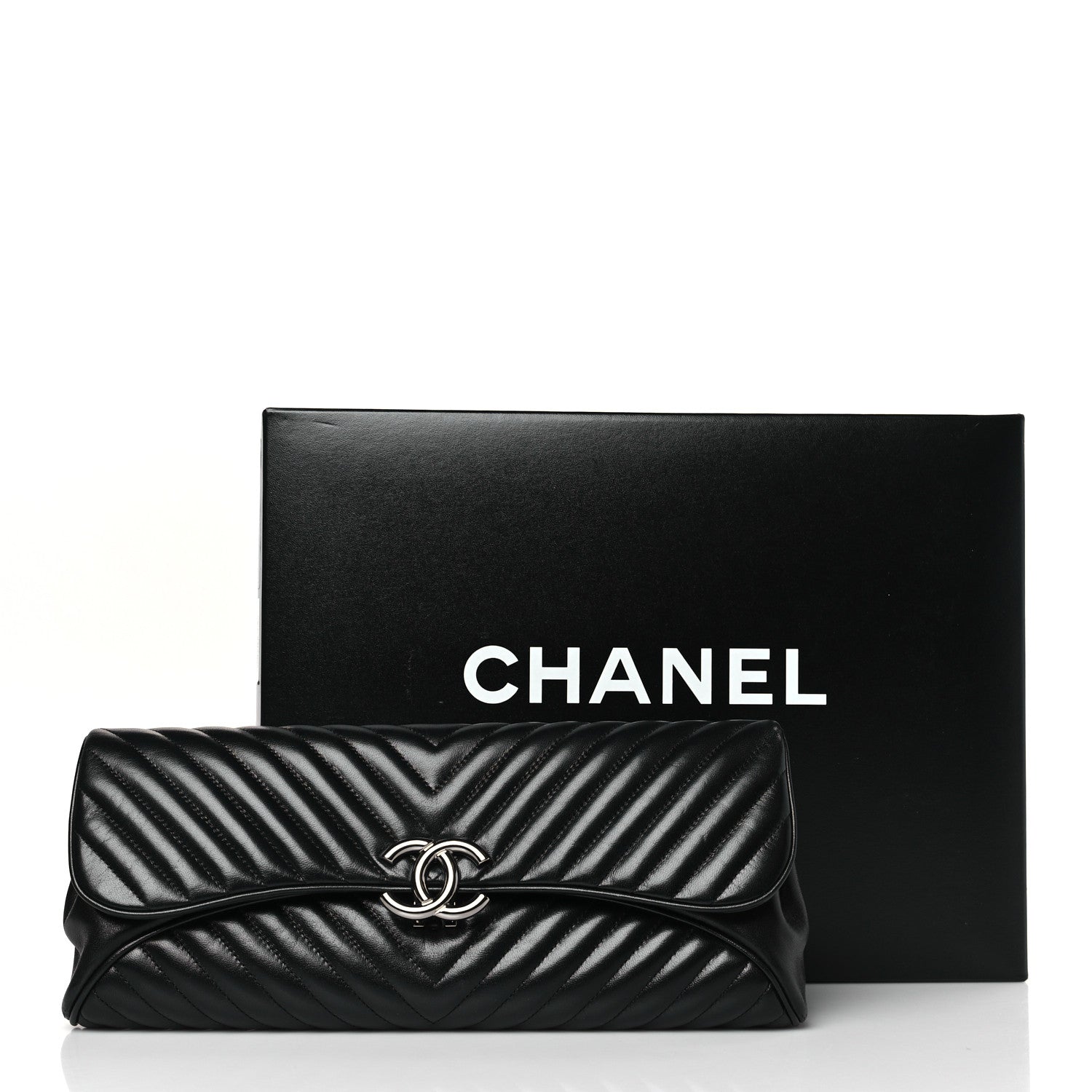 Chanel Lambskin Chevron Evening Clutch Black 10 of 10