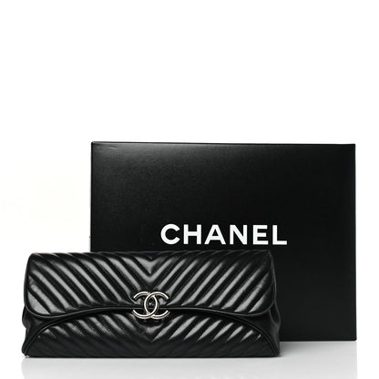 Chanel Lambskin Chevron Evening Clutch Black 10 of 10