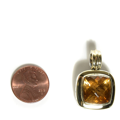 David Yurman Sterling Silver 18K Yellow Gold Citrine 14mm Albion Enhancer Pendant 2 of 7