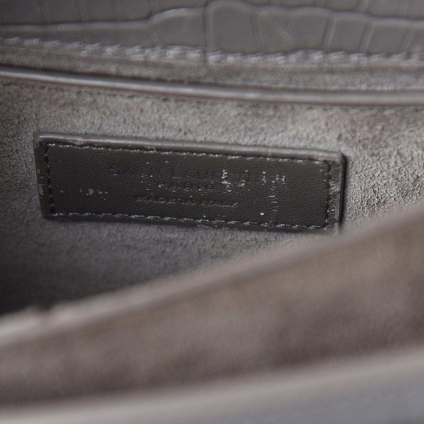 Calfskin Crocodile Embossed Medium Monogram Sunset Fog