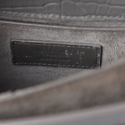 Saint Laurent Calfskin Crocodile Embossed Medium Monogram Sunset Fog 5 of 8