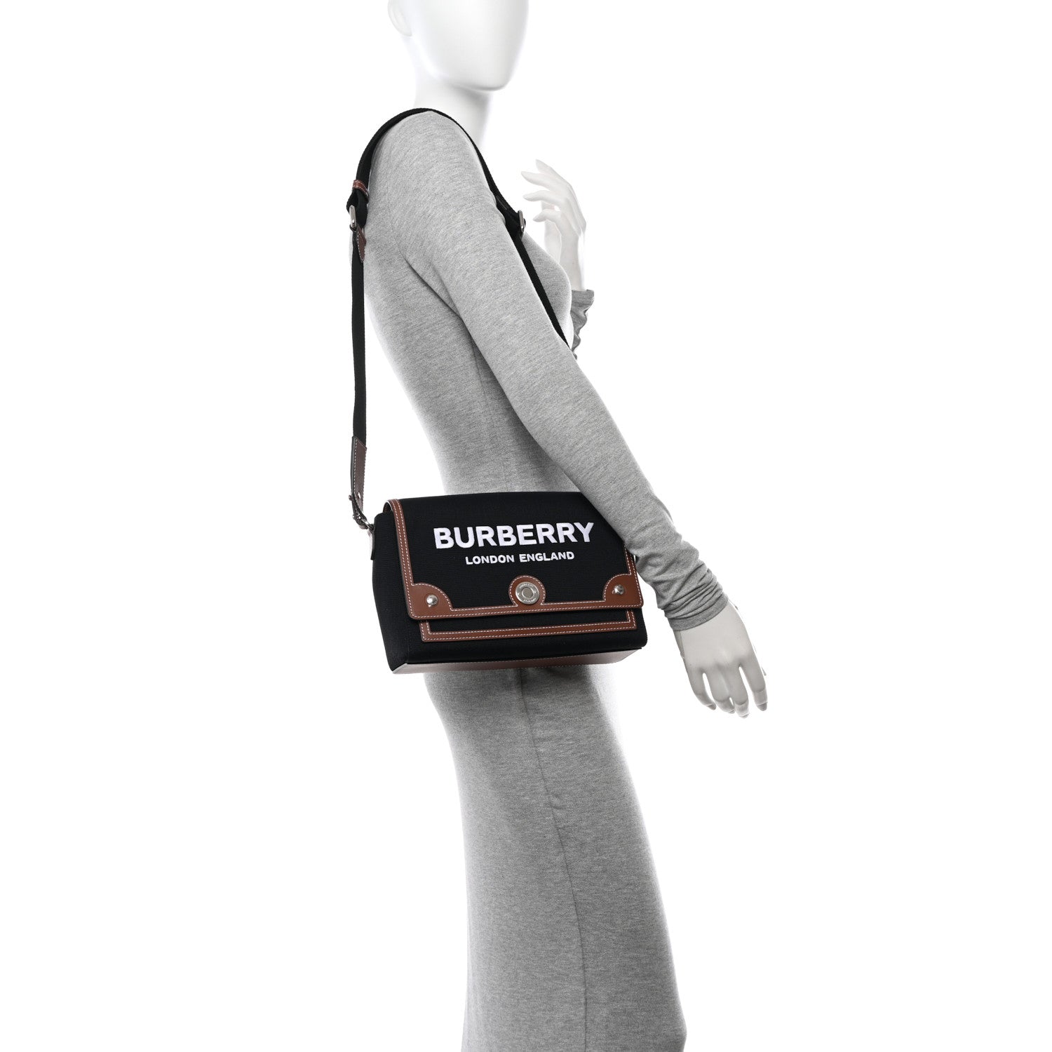 Burberry Canvas Horseferry Print Note Crossbody Bag Black Tan 2 of 9