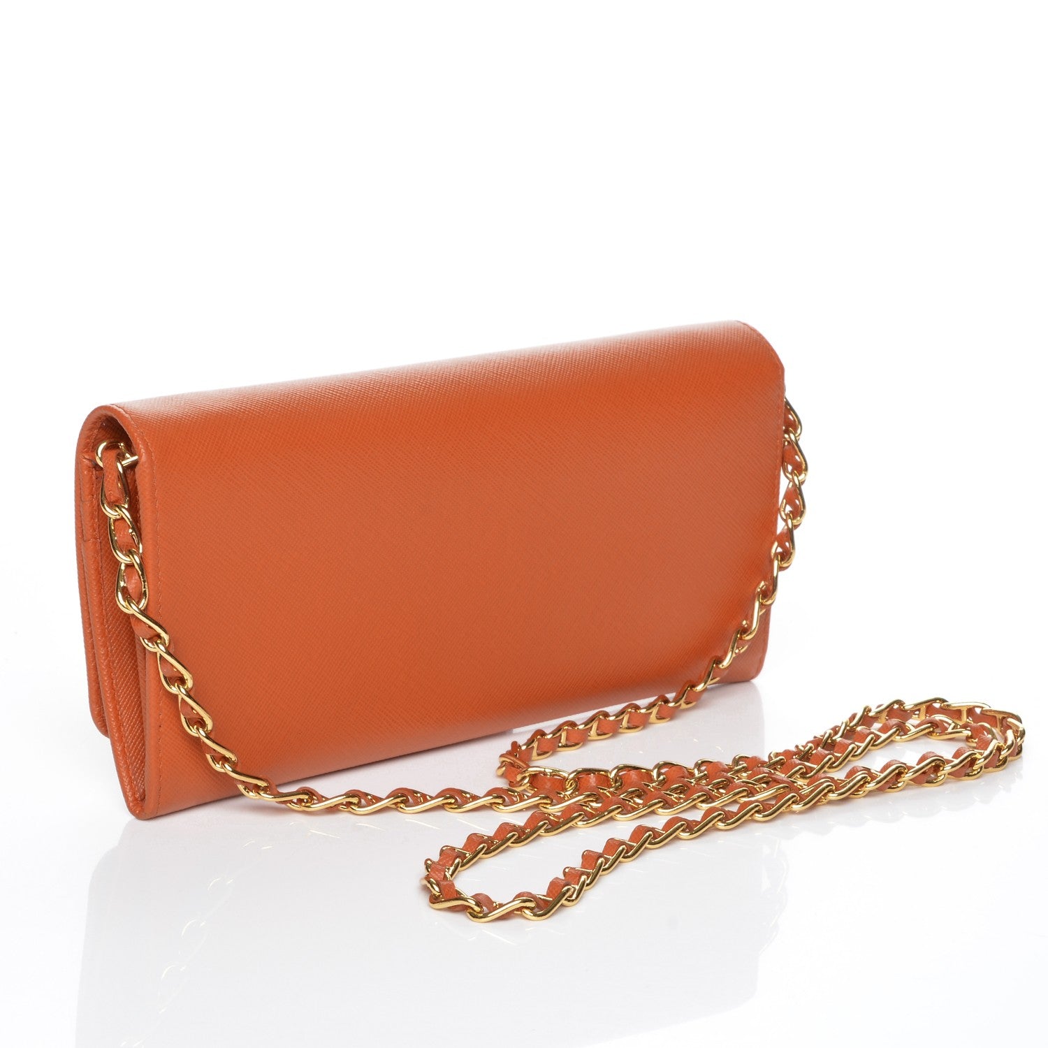 Prada Saffiano Metal Oro Chain Wallet Papaya 3 of 8