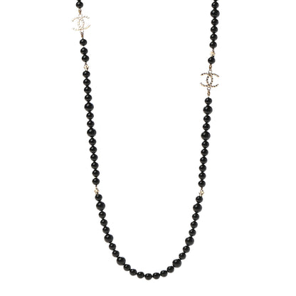 Chanel Ruthenium Crystal Baguette Pearl Beaded CC Long Necklace Black 1 of 5