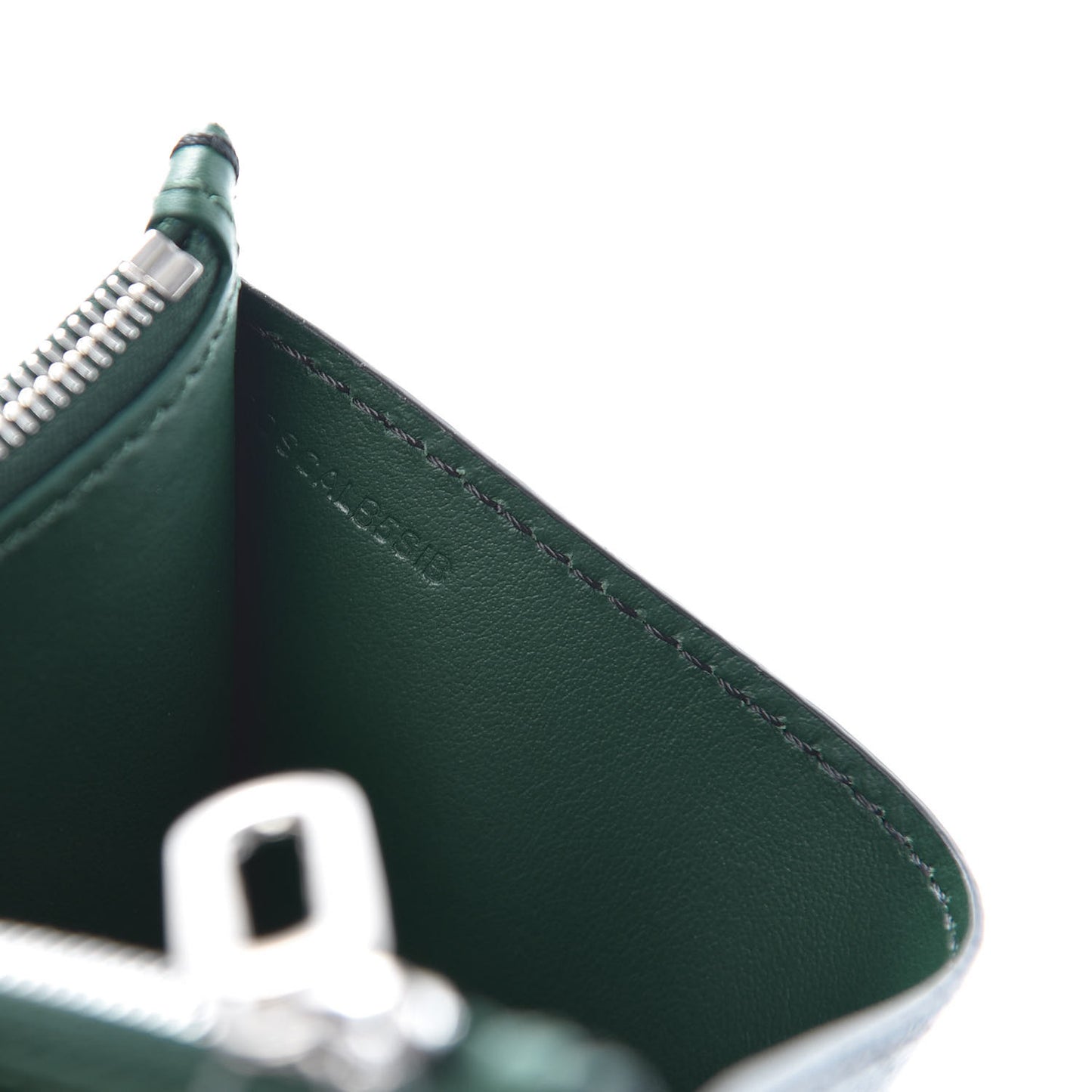 Goatskin D-Ring Zipper Coin Pouch Black Dark Green
