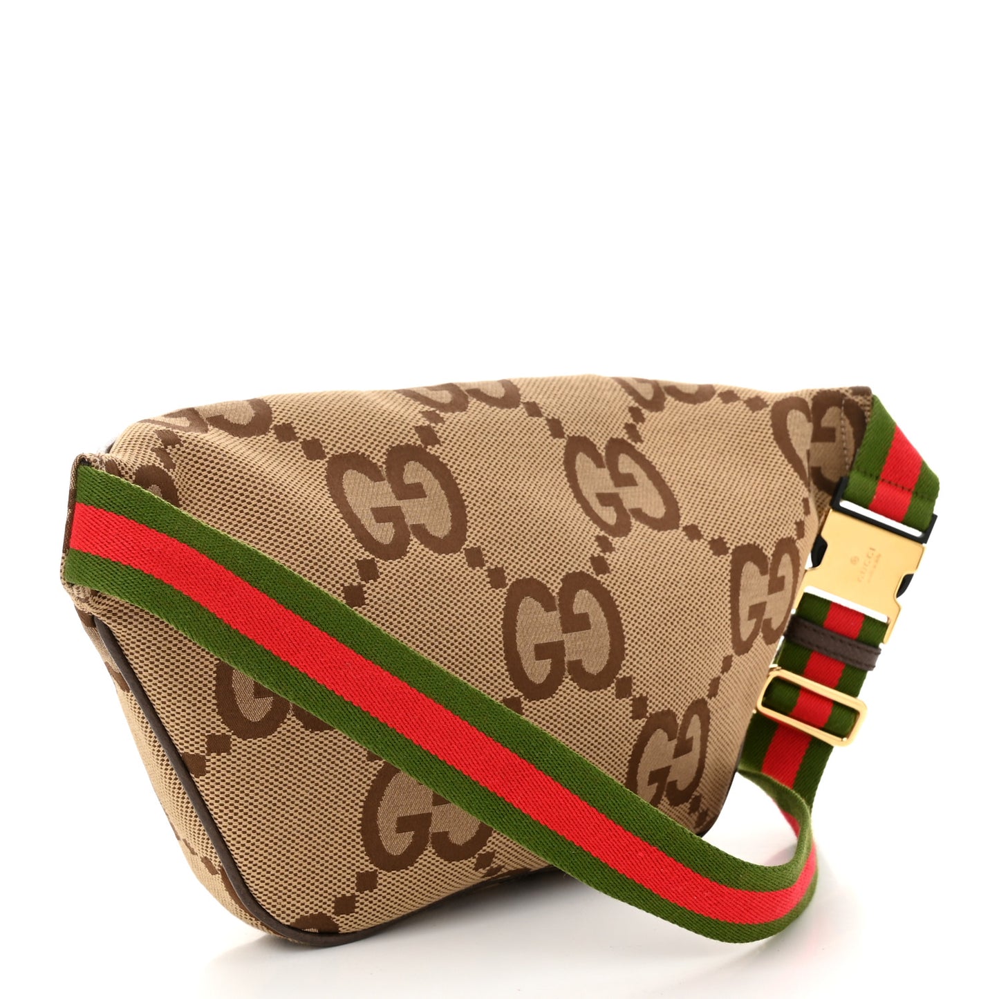 Monogram Jumbo GG Textured Dollar Calfskin Web Belt Bag Camel Ebony New Acero