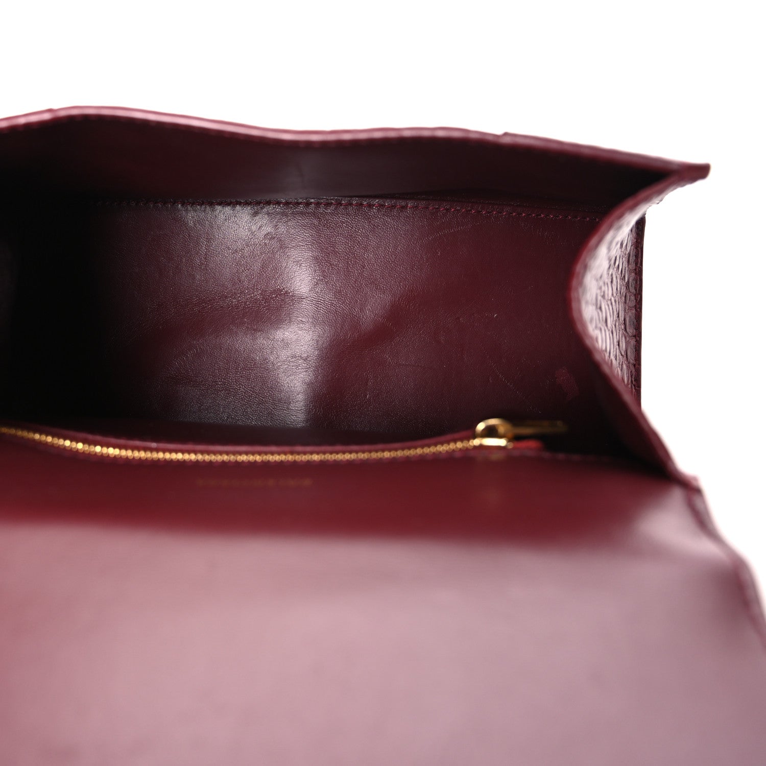 Balenciaga Shiny Calfskin Crocodile Embossed Small Hourglass Top Handle Bag Dark Red 5 of 11