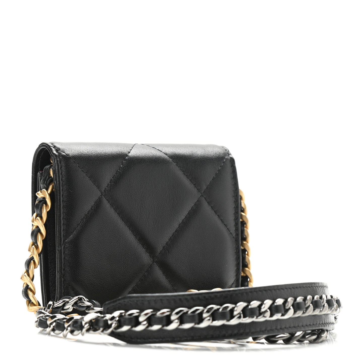 Lambskin Quilted Chanel 19 Flap Coin Purse With Chain Black