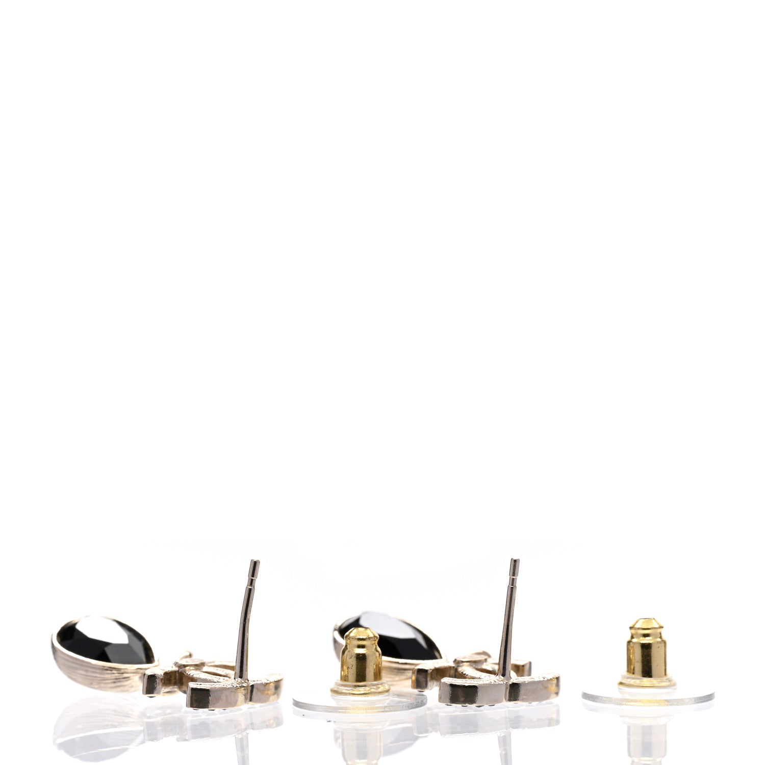 Chanel Crystal CC Teardrop Earrings Gold Black 3 of 5