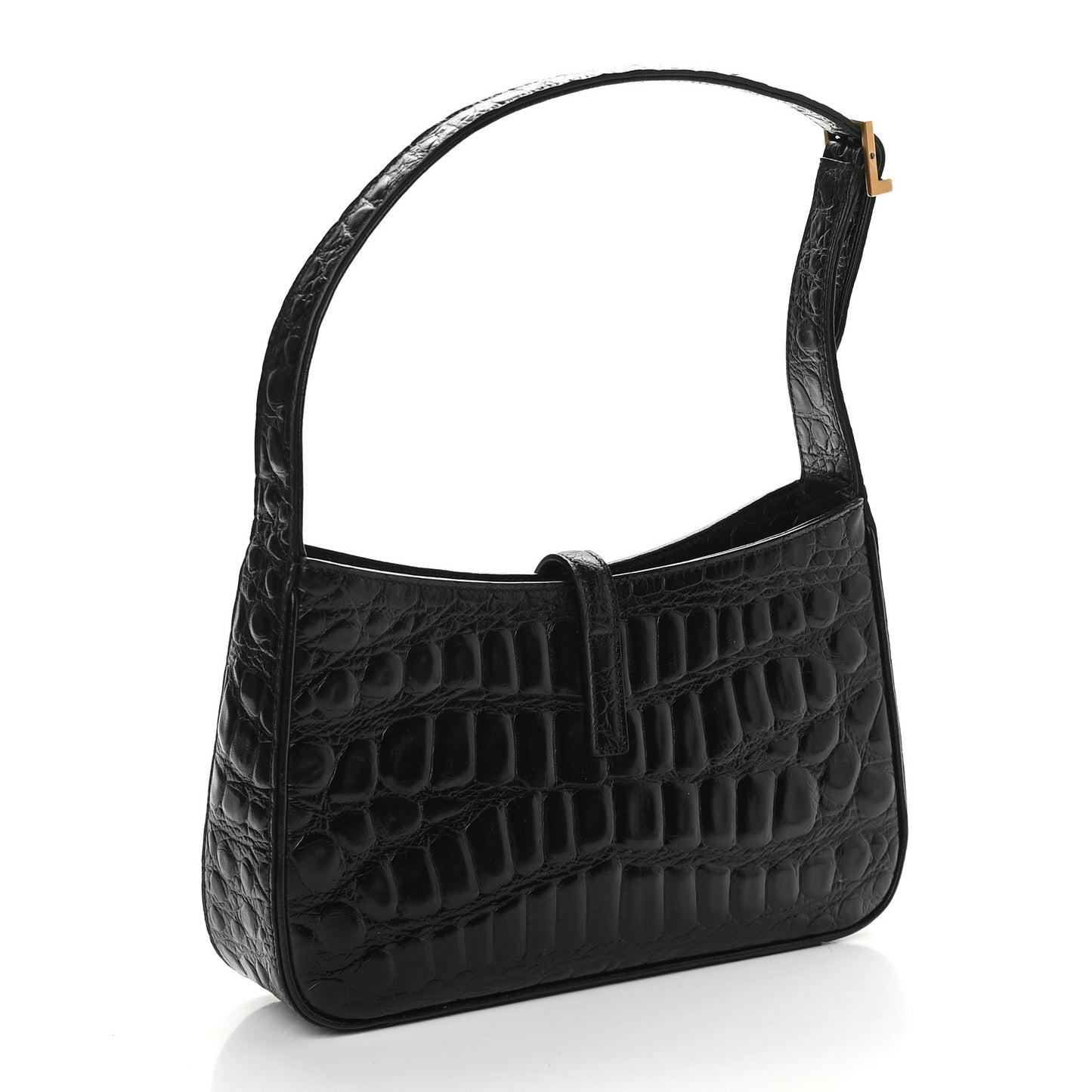 Calfskin Crocodile Embossed Le 5 A 7 Hobo Black