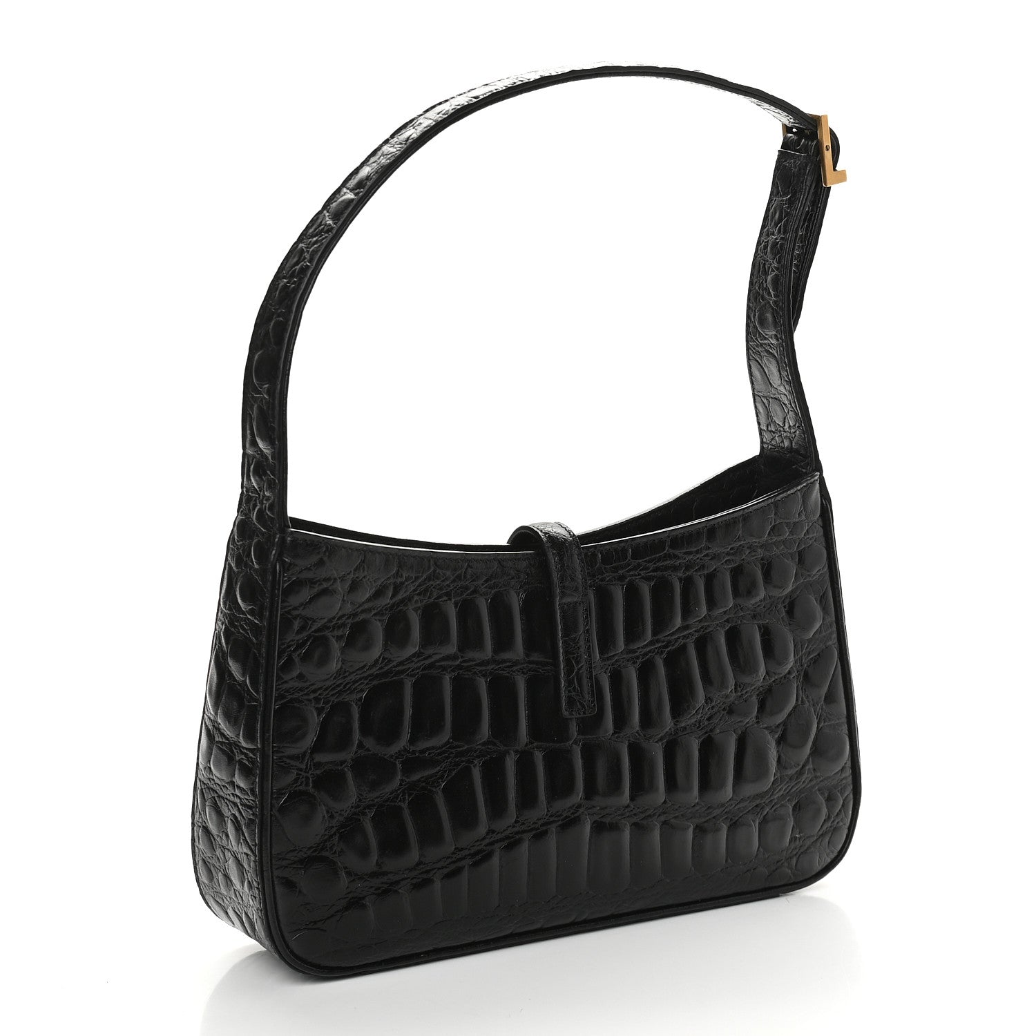 Saint Laurent Calfskin Crocodile Embossed Le 5 A 7 Hobo Black 3 of 9