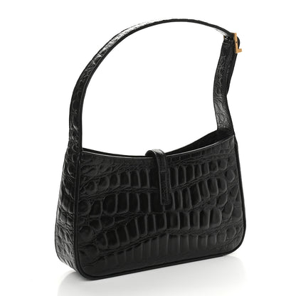 Saint Laurent Calfskin Crocodile Embossed Le 5 A 7 Hobo Black 3 of 9